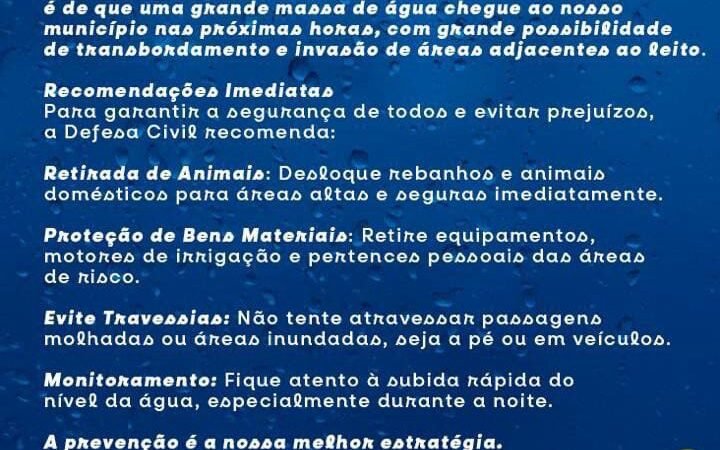 📢 COMUNICADO URGENTE: ALERTA DE CHEIACOORDENAÇÃO MUNICIPAL DE PROTEÇÃO E DEFESA CIVIL – TERRA NOVA/PE