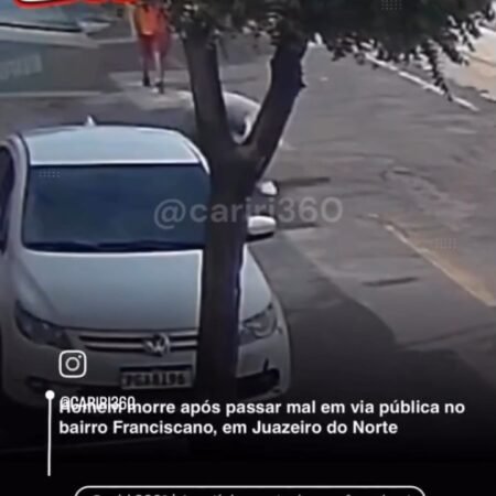 Homem morre após passar mal em via pública no bairo Franciscano, em Juazeiro doNorte (CE)Um homem ainda não identificado morreu no inícioda tarde desta terça-feira, 21 de abril, após passarmal em via pública no bairro Franciscano, em Juazeiro do Norte.A ocorrência foi registrada na Rua Santa Isabel, emfrente ao número 1459. Segundo relatos detestemunhas, a vítima levou a mão ao peito,tentou massagear a região e caiu ao solo na sequência.Uma equipe do Serviço de Atendimento Móvel deUrgência(SAMU) foi acionada, mas apenas pôde constataro óbito no local. A suspeita inicial é de infartofulminante, com base nos relatos de que o homemcaiu da própria altura após o mal-estar.A Polícia Militar foi acionada para isolar a área atéa chegada da Perícia Forense. O corpo foi encaminhado ao Núcleo de Perícia Forense doCariri para identificação oficial e exame de necropsia, que deve apontar a causa da morte.