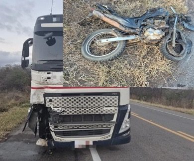 Homem morre em colisão de moto com caminhão na BR-116, no município de Salgueiro