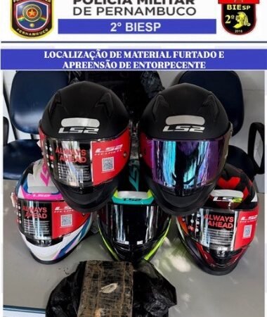 Petrolina: Polícia Militar recupera capacetes furtados de loja de motos e apreende mais de 800 gramas de cocaína com um dos suspeitos