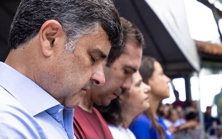 Raquel Lyra e Eduardo da Fonte reforçam união com os cristãos em missa no Santuário Mãe Rainha, em Olinda