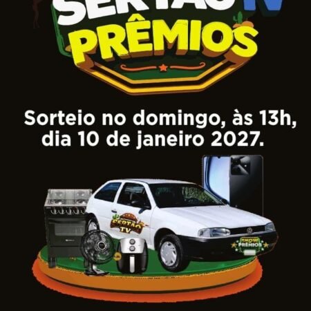 SERTÃO TV PRÊMIOS 2026: UM CARRO E VÁRIOS PRÊMIOS PARA AGITAR O FINAL DE ANO!A Sertão TV e a MR Produções estão preparando uma grande promoção de final de ano, com o sorteio de um carro e vários outros prêmios!A iniciativa tem como objetivo aquecer o comércio de Salgueiro e toda regiona