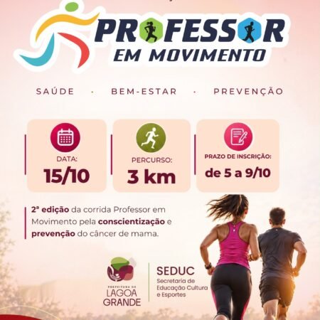 II Corrida Professor em Movimento une celebração do Dia do Professor e conscientização sobre o câncer de mama em Lagoa Grande